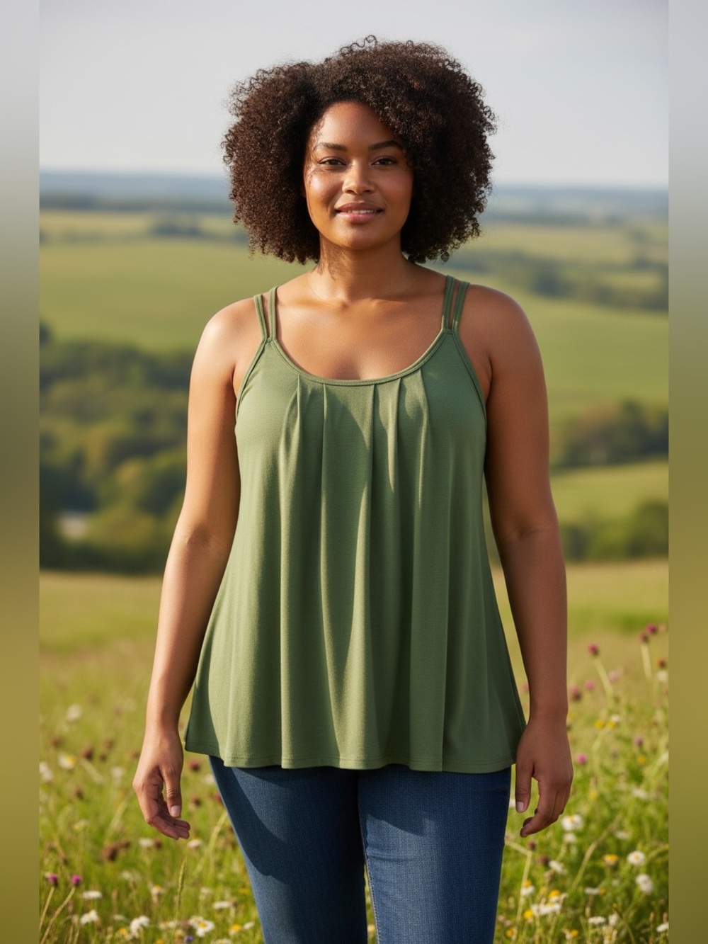 Ninexis Olive pleated cami tank - New-